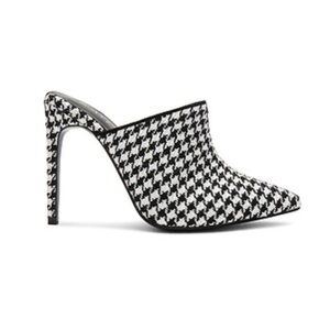 Raye Black and White Houndstooth Mules